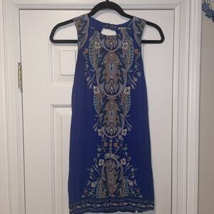 Ecote Sleeveless Tunic Top Dress Boho Womens small Blue Backless Lined